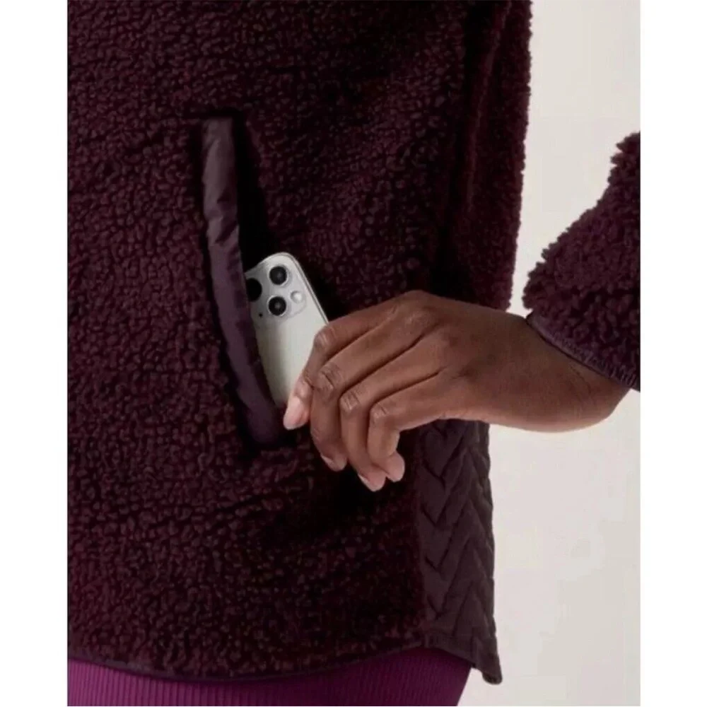 NWT Athleta Cozy Sherpa Snap Fleece Pullover Jacket Spiced Cabernet | Size XS - Picture 3 of 4